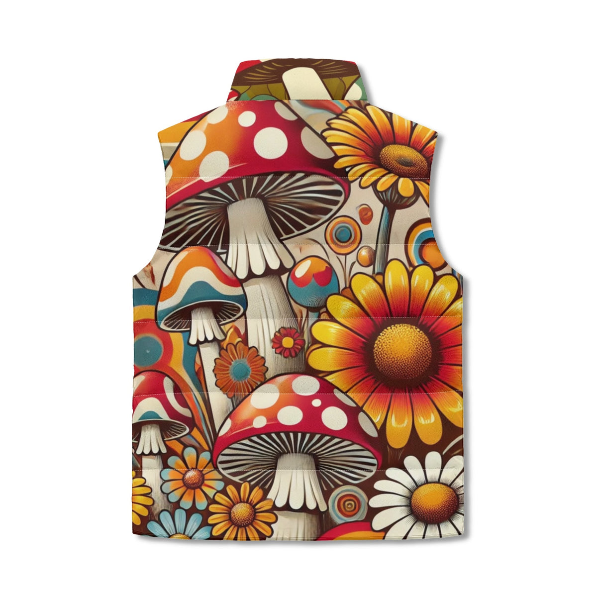 Merry Mushrooms Groovy Retro Puffer Vest, Retro Fun And Funky Style - Mid Century Modern Gal