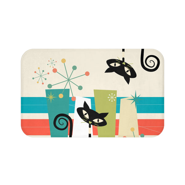 Atomic Cat Kitschy Mod Bath Mat Retro Cat Design Bath Mat - Fun & Stylish Bathroom Decor