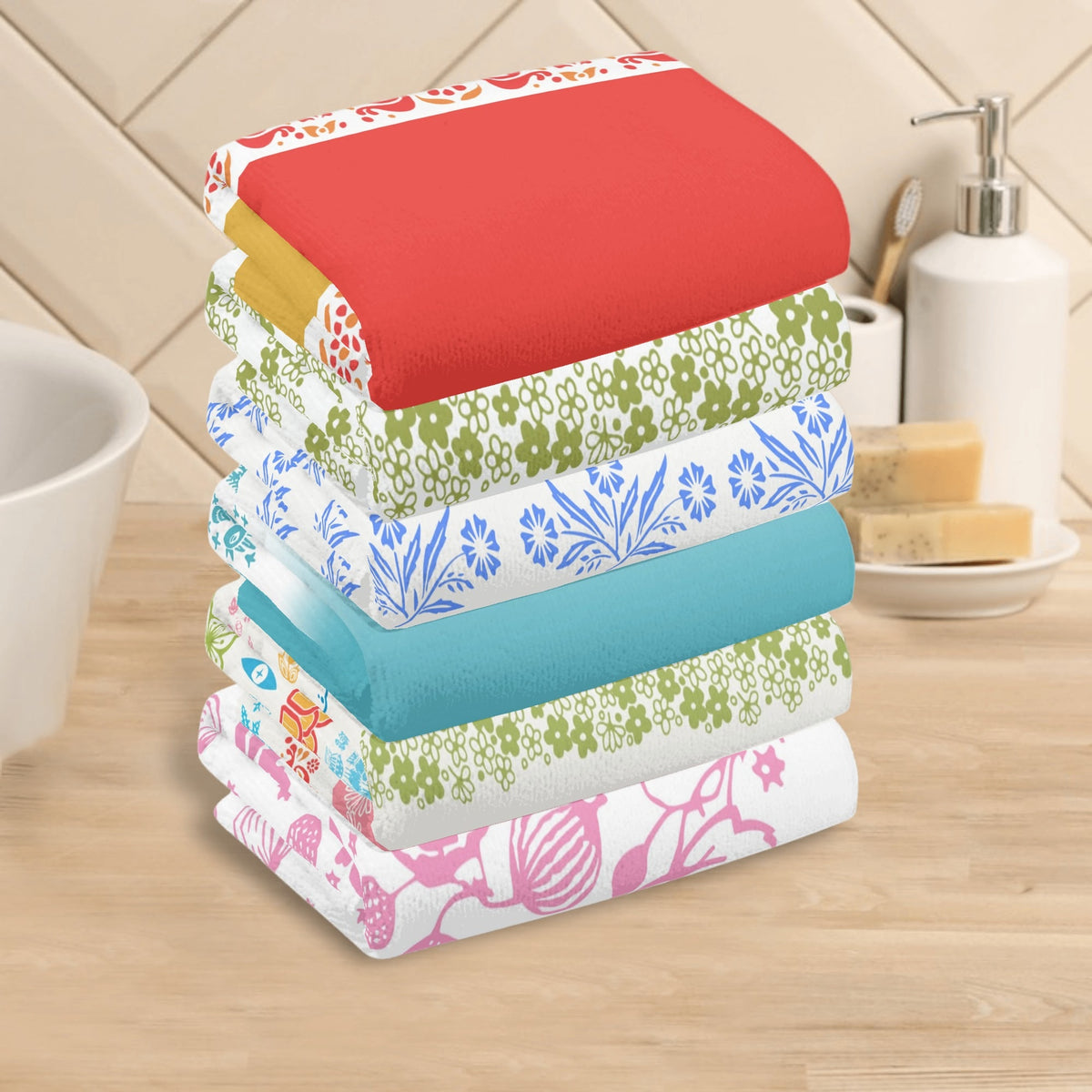 Pyrex Towel Collections, Pyrex Lover, Kitchen Bath, Pyrex Patterned Set Of 6 Towels - Mid Century Modern Gal