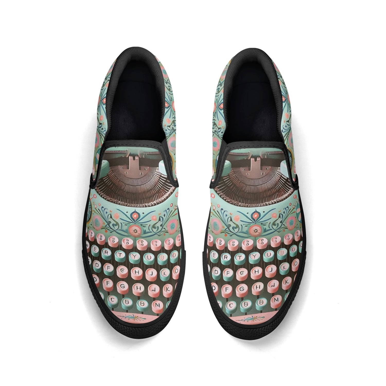 Funky Fun Quirky Retro Typewriter Groovy Mod Canvas Loafer Shoes WIth A Boho Flair - Mid Century Modern Gal