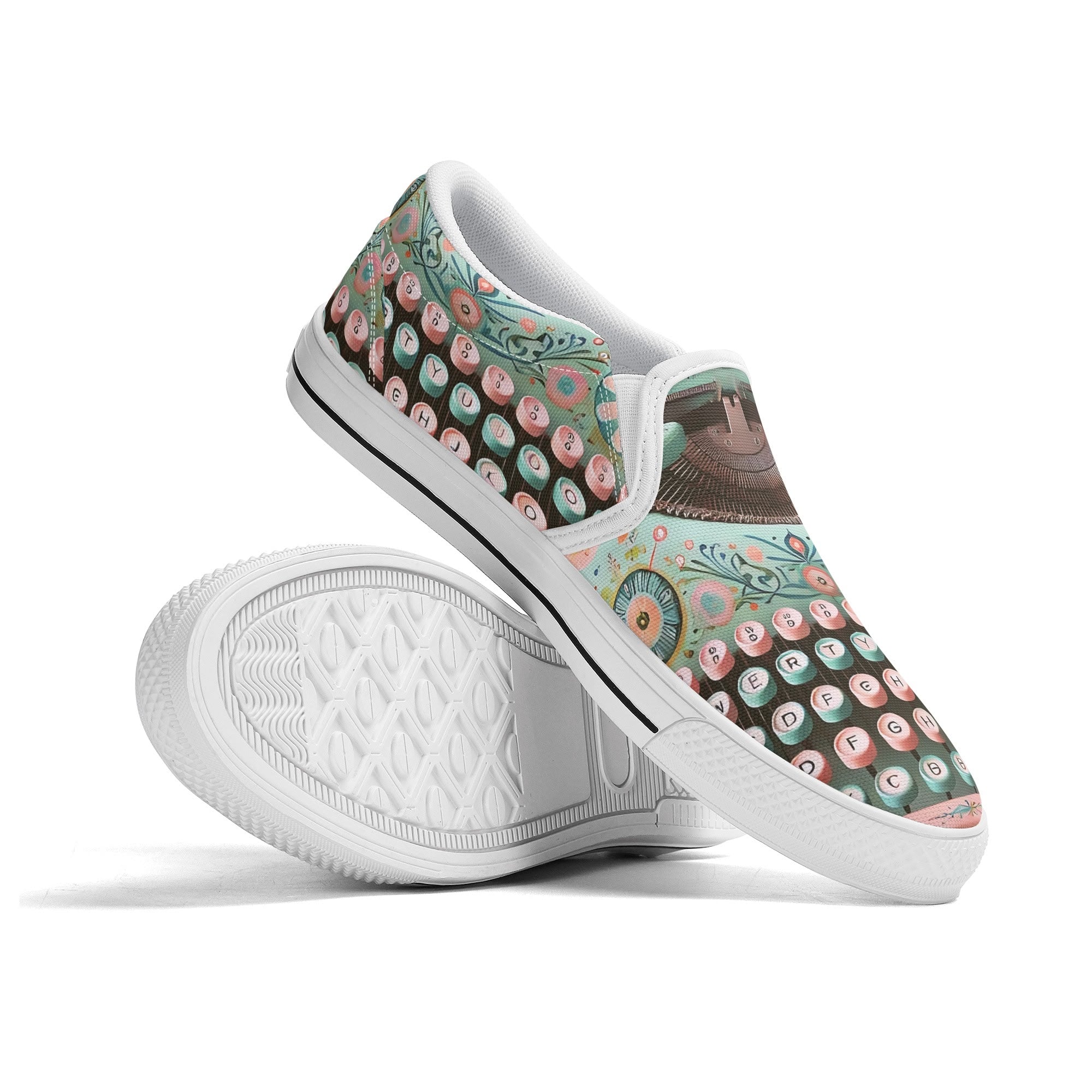 Funky Fun Quirky Retro Typewriter Groovy Mod Canvas Loafer Shoes WIth A Boho Flair - Mid Century Modern Gal