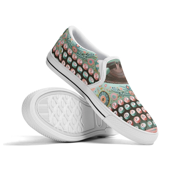 Funky Fun Quirky Retro Typewriter Groovy Mod Canvas Loafer Shoes WIth A Boho Flair