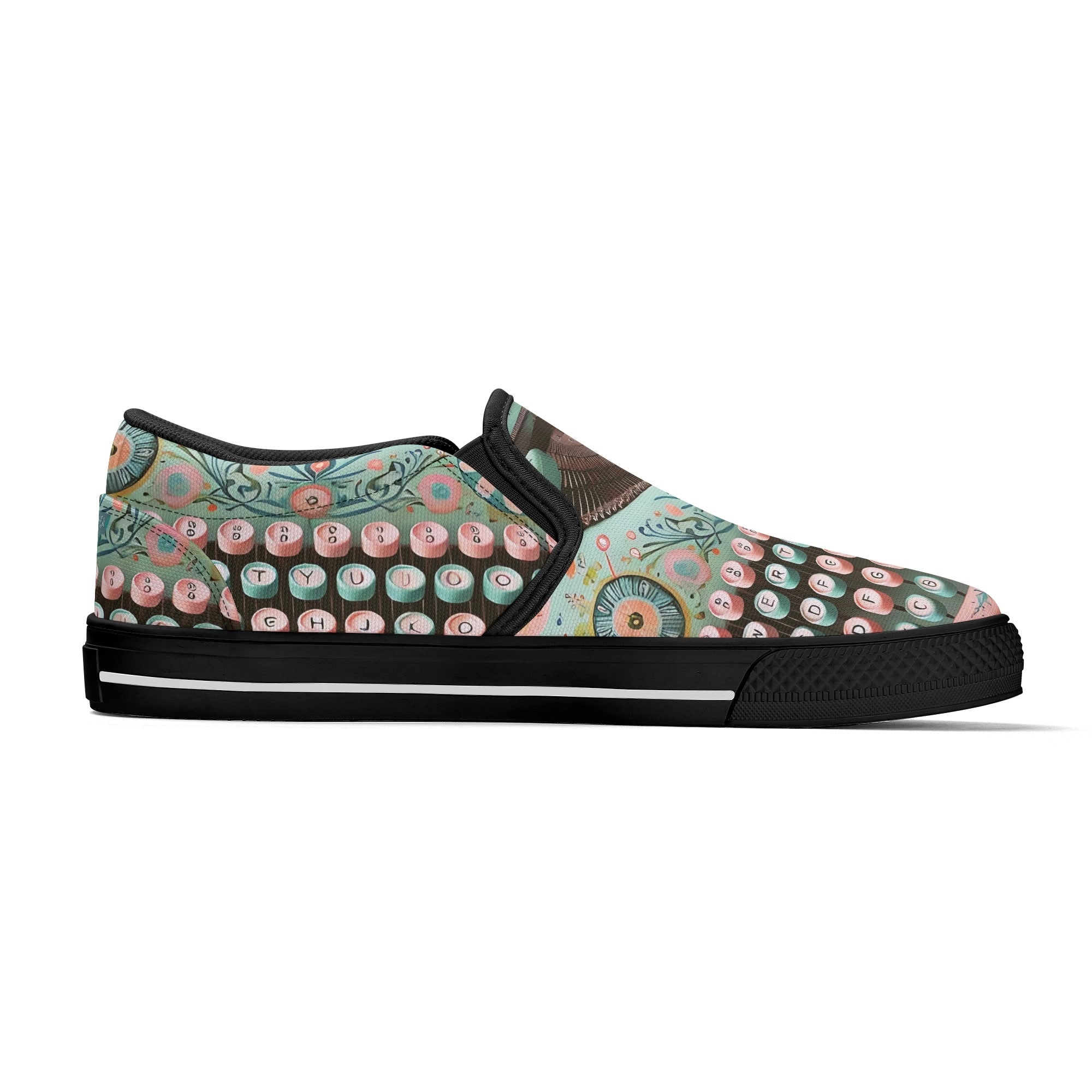 Funky Fun Quirky Retro Typewriter Groovy Mod Canvas Loafer Shoes WIth A Boho Flair - Mid Century Modern Gal