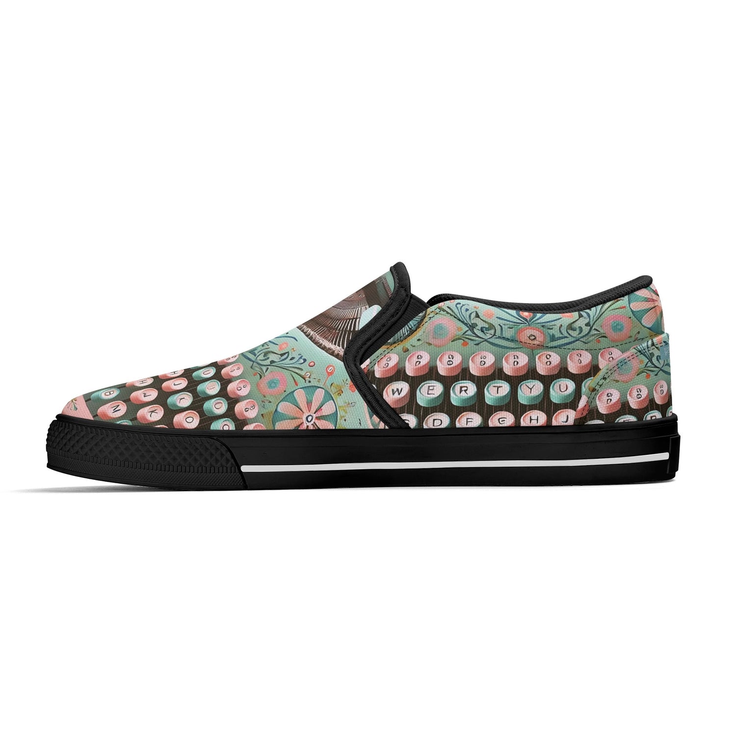 Funky Fun Quirky Retro Typewriter Groovy Mod Canvas Loafer Shoes WIth A Boho Flair - Mid Century Modern Gal