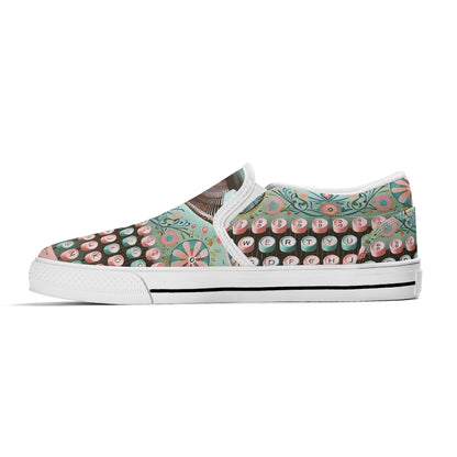 Funky Fun Quirky Retro Typewriter Groovy Mod Canvas Loafer Shoes WIth A Boho Flair - Mid Century Modern Gal