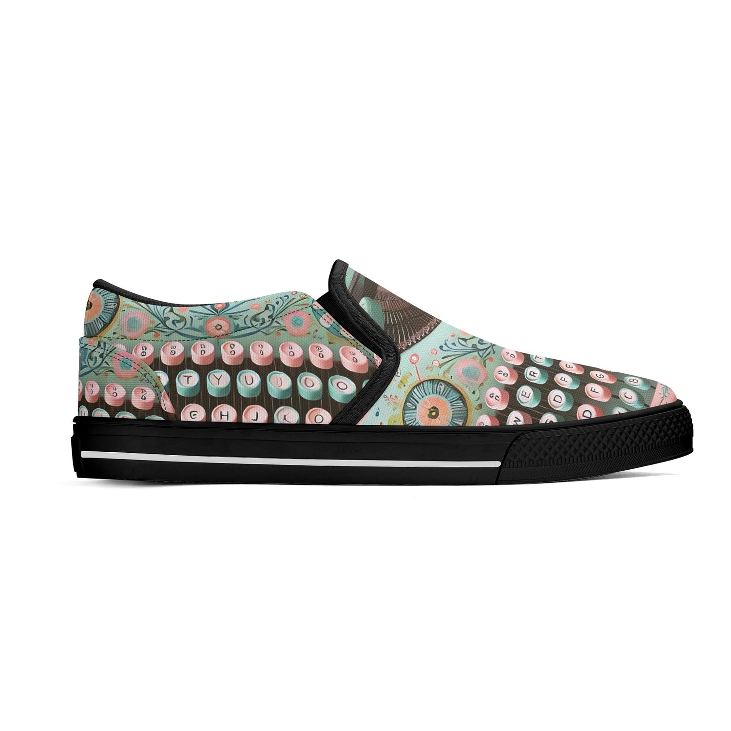 Funky Fun Quirky Retro Typewriter Groovy Mod Canvas Loafer Shoes WIth A Boho Flair - Mid Century Modern Gal