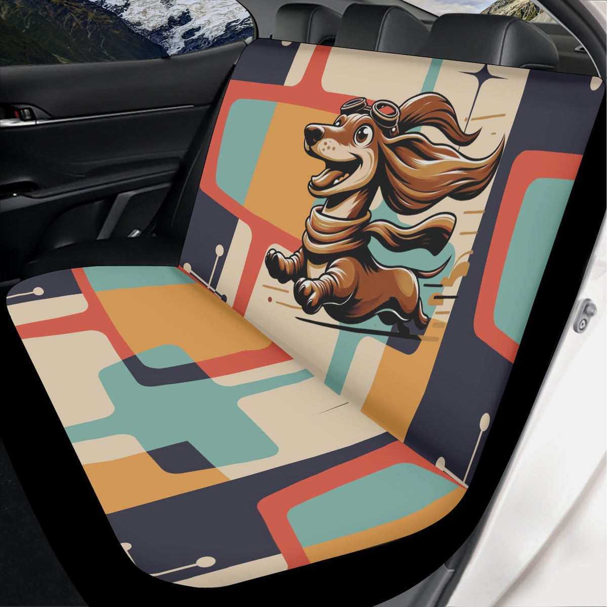 Dashing Dachsund Dog, Weiner Dog Mid Century Modern Retro Front, Back Lightweight Car Seat Cover Set (set of 4) - Mid Century Modern Gal