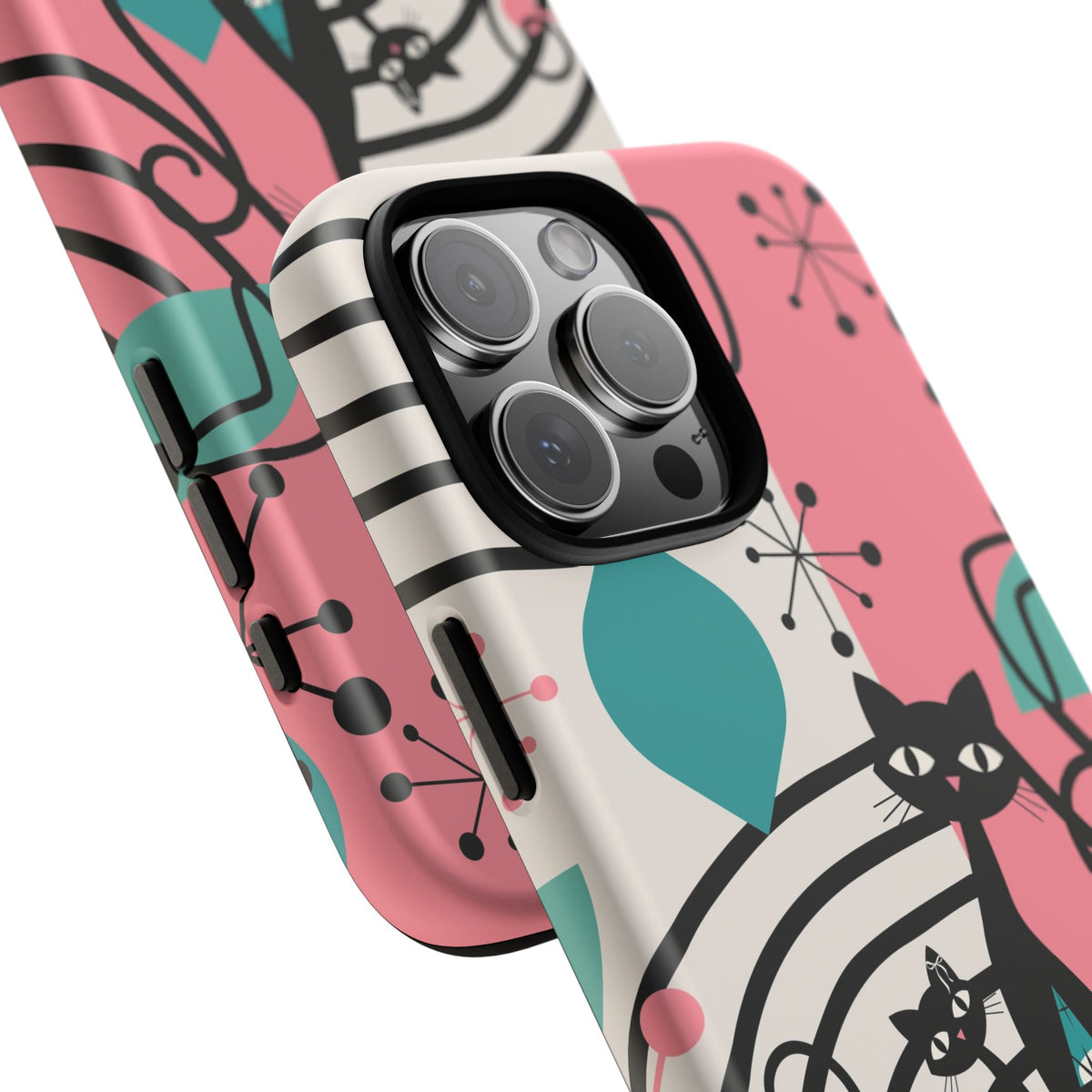 Mid Mod Atomic Cat Boomerang Starburst, Pink, Black Kitschy Stylish Cat Phone Case: Modern Design for Cat Lovers