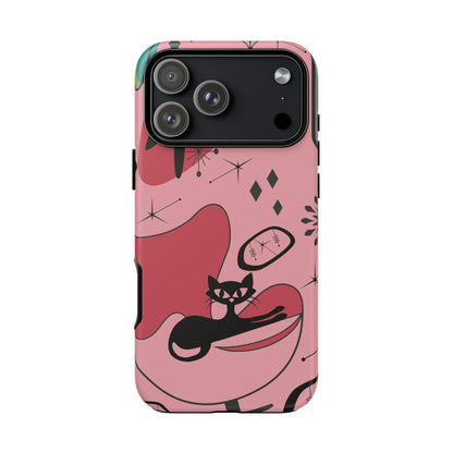 Atomic Cat, Pink Mid Century Modern, Egg Chair, Space Cat Tough Phone Case