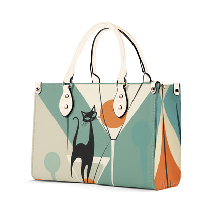 Mid Century Modern Atomic Martini Cat, Kitschy Retro Gal Handbag, Shoulder Bag