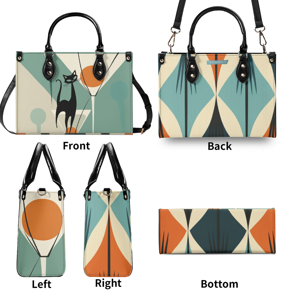 Mid Century Modern Atomic Martini Cat, Kitschy Retro Gal Handbag, Shoulder Bag - Mid Century Modern Gal