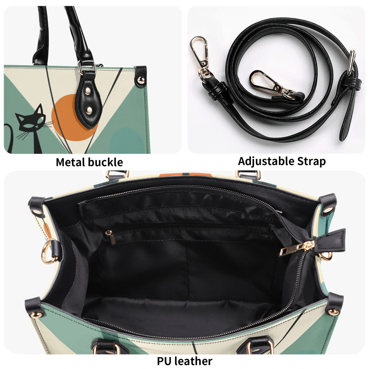 Mid Century Modern Atomic Martini Cat, Kitschy Retro Gal Handbag, Shoulder Bag - Mid Century Modern Gal