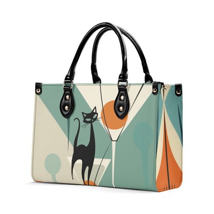 Mid Century Modern Atomic Martini Cat, Kitschy Retro Gal Handbag, Shoulder Bag