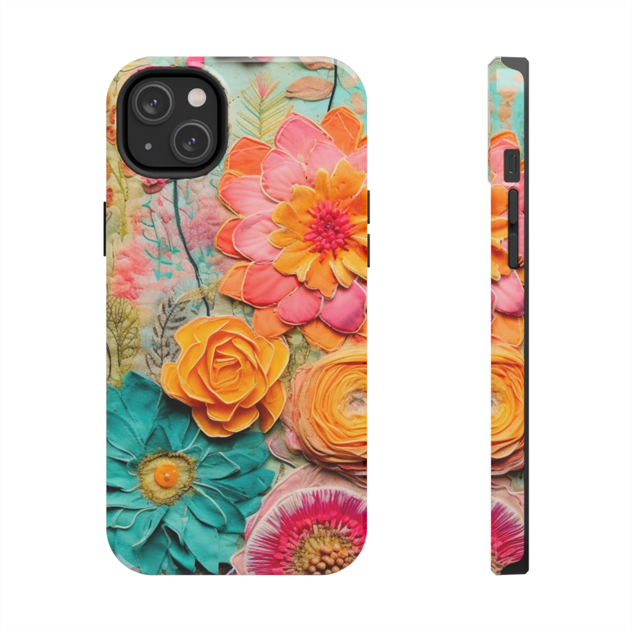 Boho Retro Floral Faux Pressed Flowers Smart Phone Tough Phone Cases