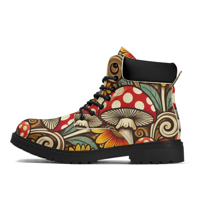 Merry Mushroom Retro 70 Flower Power Groovy Womens Black Outsole Leather All Season Boots - Mid Century Modern Gal