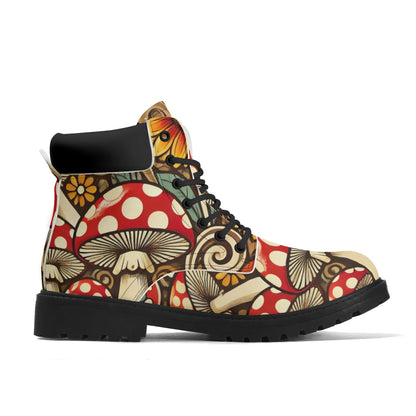 Merry Mushroom Retro 70 Flower Power Groovy Womens Black Outsole Leather All Season Boots - Mid Century Modern Gal