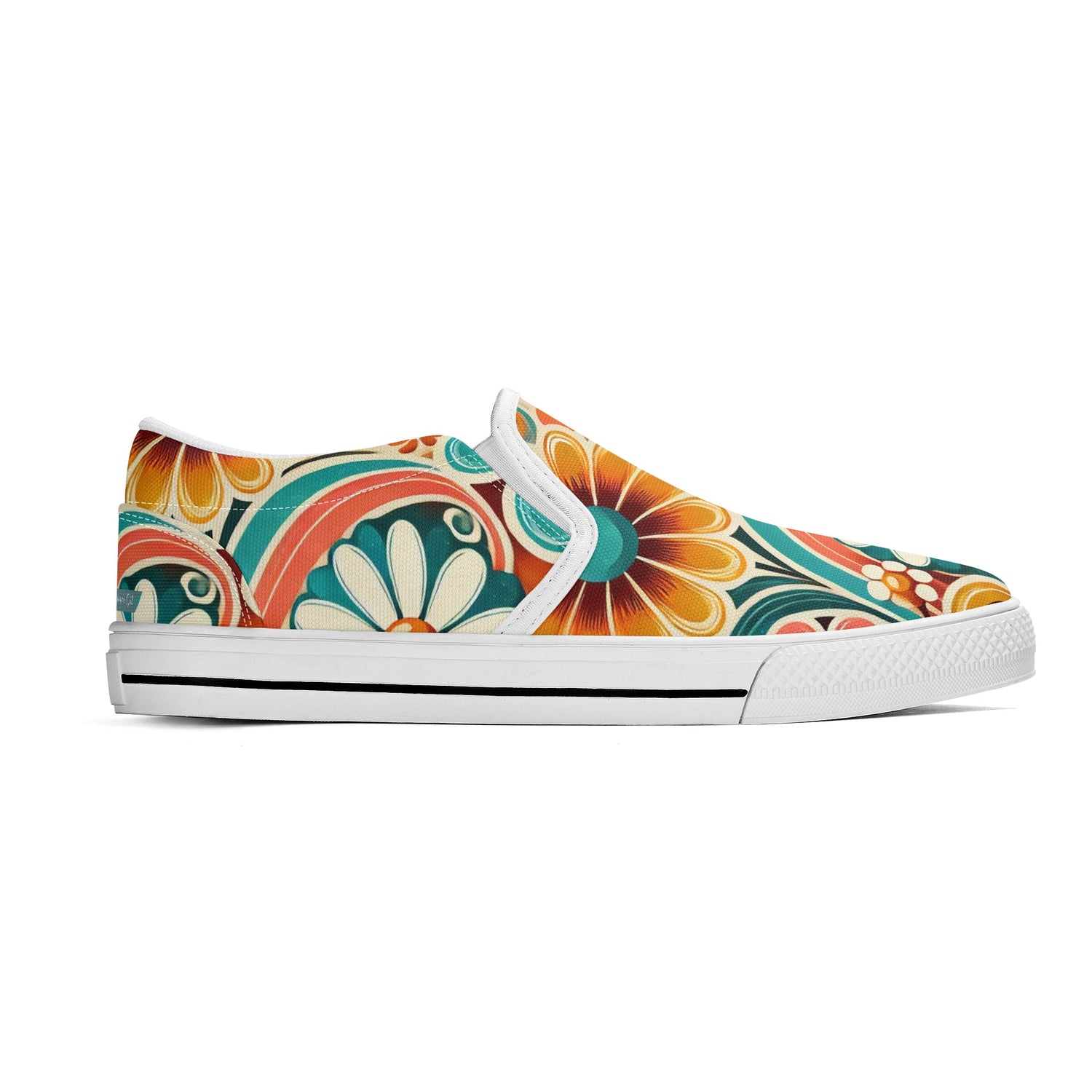 Flower Power Retro Groovy Mod Canvas Loafer Shoes With Kitschy Fun Mod Florals - Mid Century Modern Gal