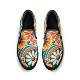 Flower Power Retro Groovy Mod Canvas Loafer Shoes With Kitschy Fun Mod Florals - Mid Century Modern Gal