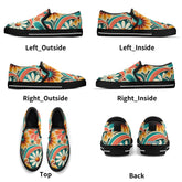 Flower Power Retro Groovy Mod Canvas Loafer Shoes With Kitschy Fun Mod Florals - Mid Century Modern Gal