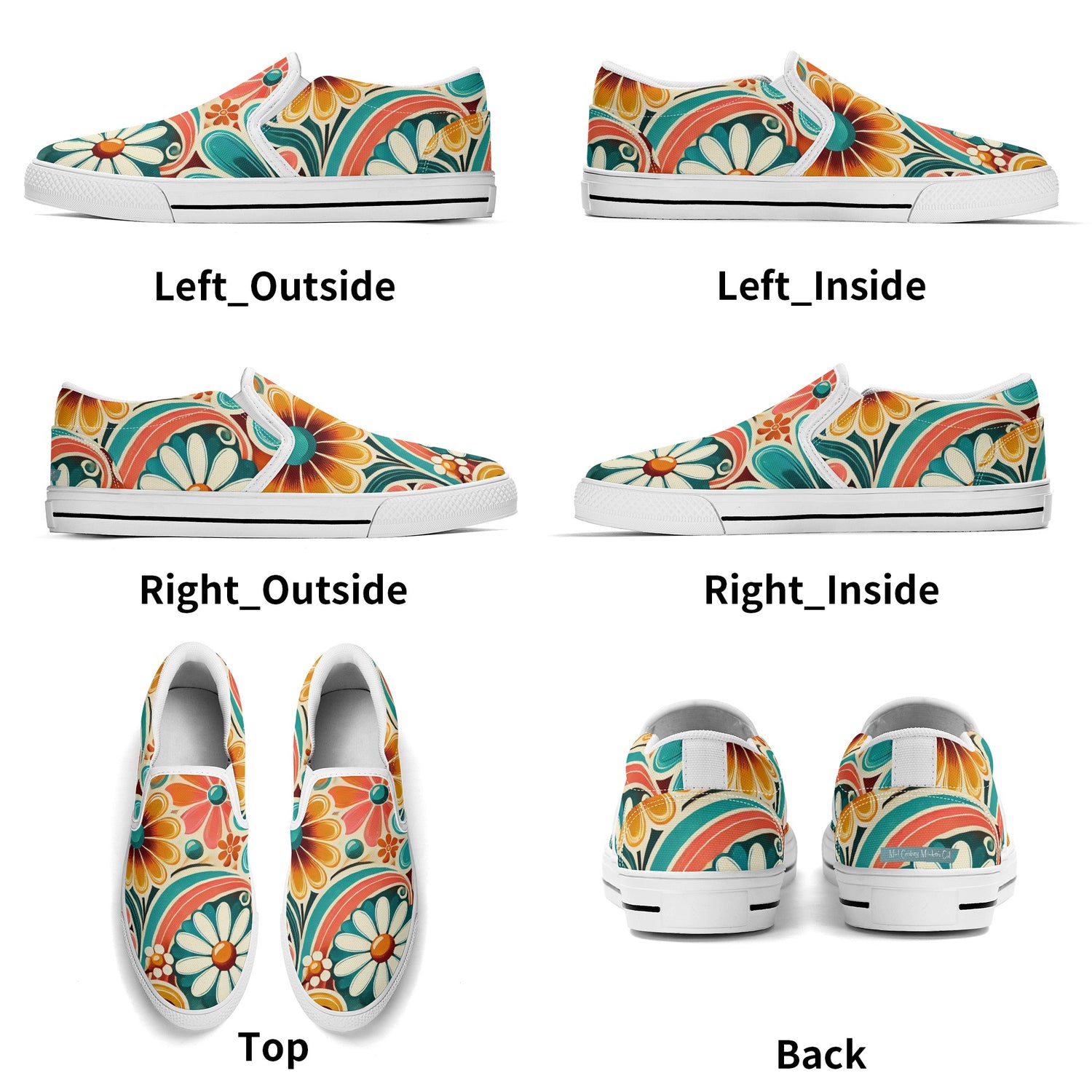 Flower Power Retro Groovy Mod Canvas Loafer Shoes With Kitschy Fun Mod Florals - Mid Century Modern Gal