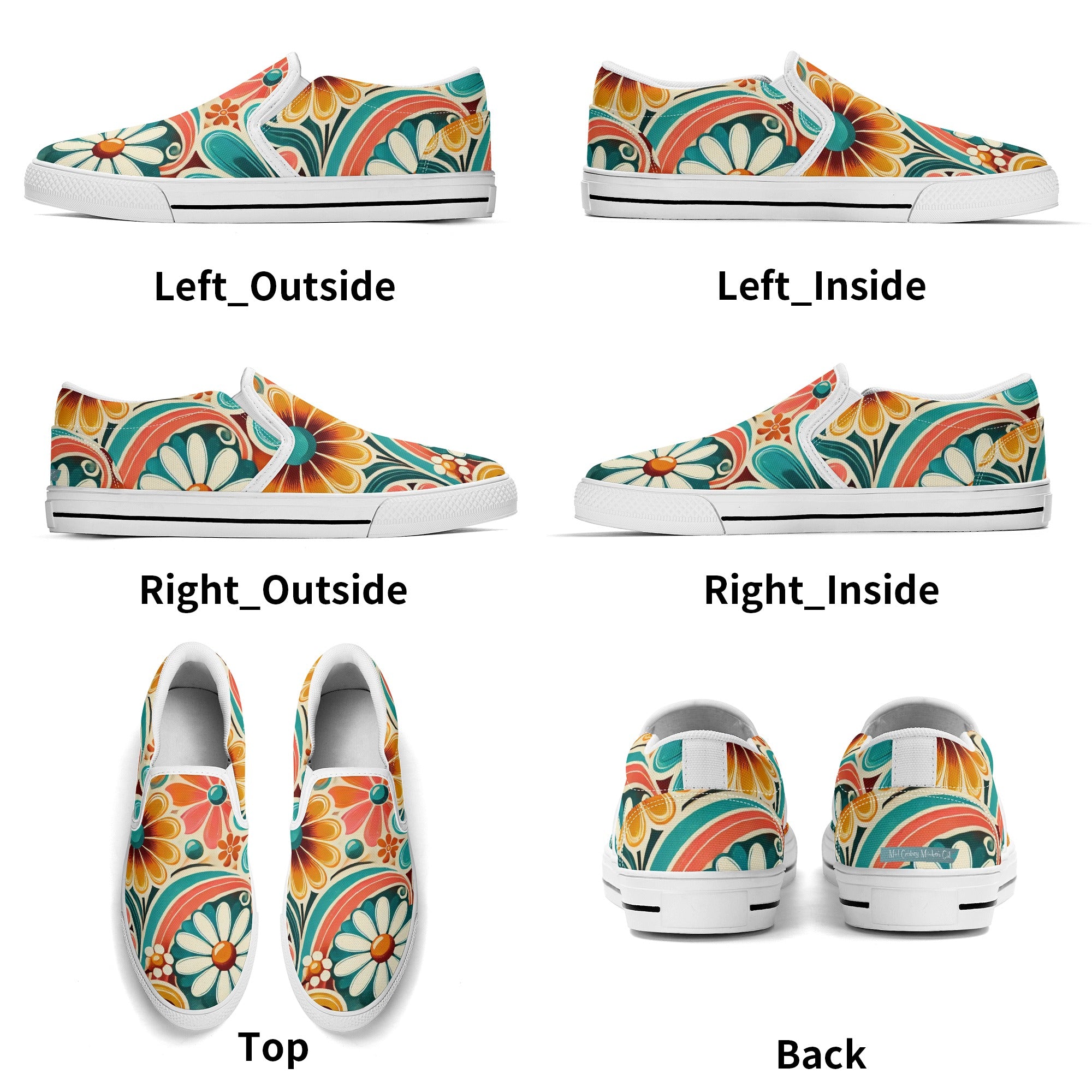 Flower Power Retro Groovy Mod Canvas Loafer Shoes With Kitschy Fun Mod Florals - Mid Century Modern Gal