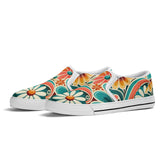 Flower Power Retro Groovy Mod Canvas Loafer Shoes With Kitschy Fun Mod Florals - Mid Century Modern Gal