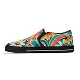 Flower Power Retro Groovy Mod Canvas Loafer Shoes With Kitschy Fun Mod Florals - Mid Century Modern Gal