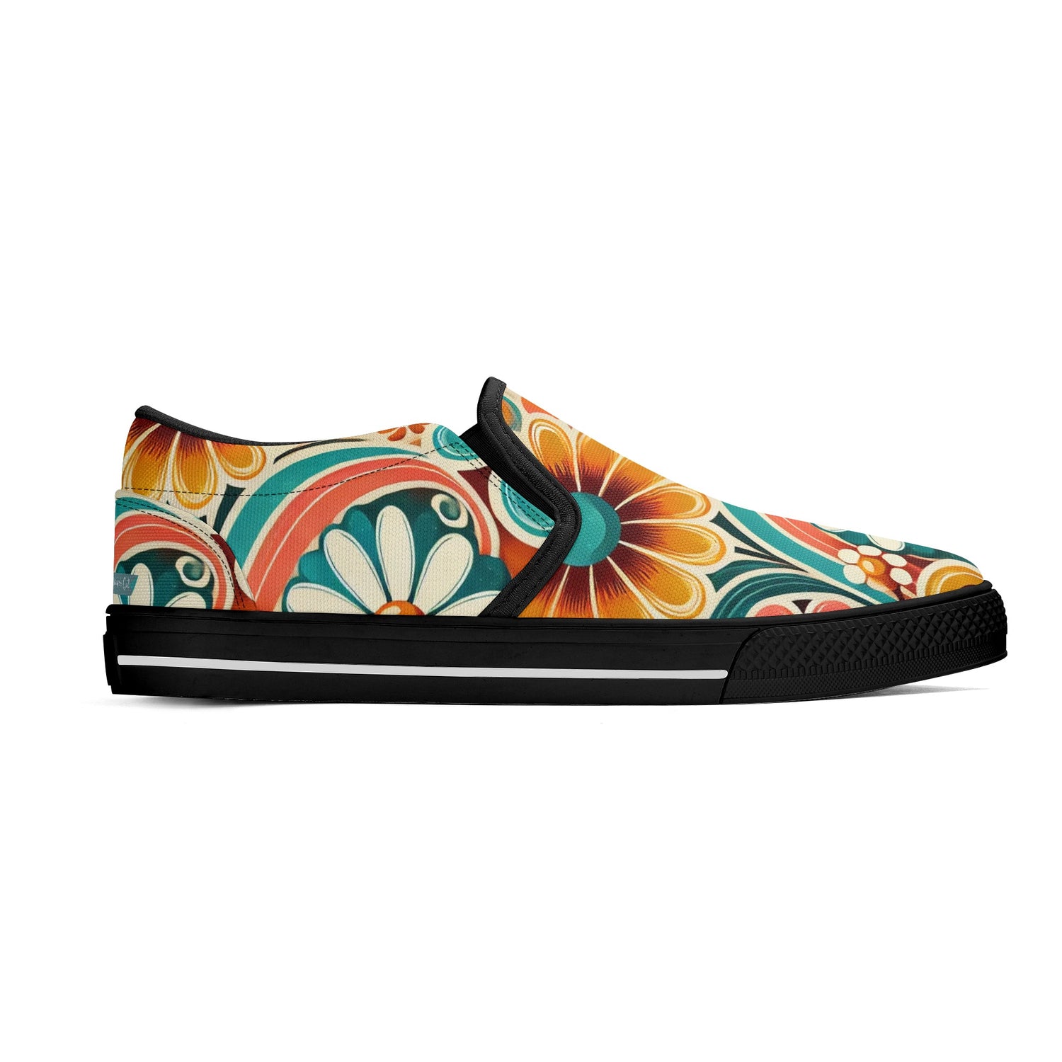 Flower Power Retro Groovy Mod Canvas Loafer Shoes With Kitschy Fun Mod Florals - Mid Century Modern Gal