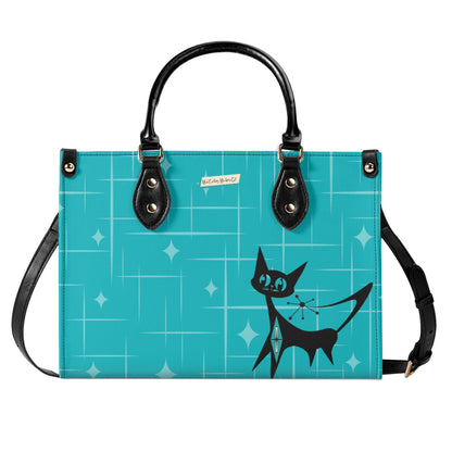 Mid Century Modern Gal Signature Handbag, Atomic Cat, Atomic Kitschy Handbag, Shoulder Bag Teal, Pink - Mid Century Modern Gal