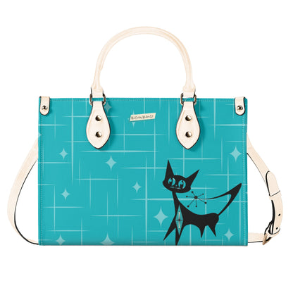 Mid Century Modern Gal Signature Handbag, Atomic Cat, Atomic Kitschy Handbag, Shoulder Bag Teal, Pink - Mid Century Modern Gal