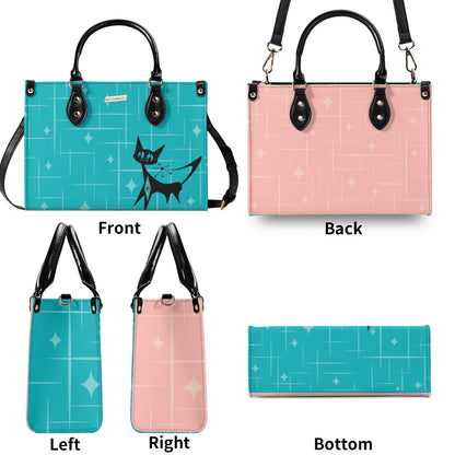 Mid Century Modern Gal Signature Handbag, Atomic Cat, Atomic Kitschy Handbag, Shoulder Bag Teal, Pink - Mid Century Modern Gal