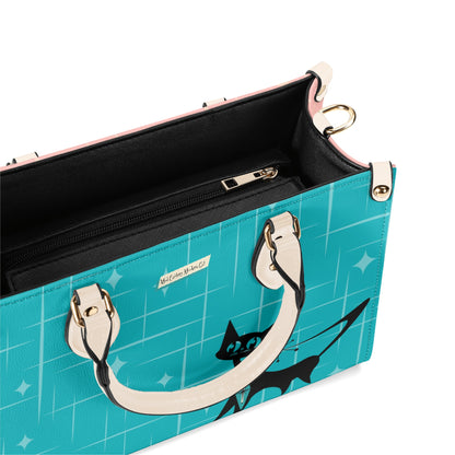 Mid Century Modern Gal Signature Handbag, Atomic Cat, Atomic Kitschy Handbag, Shoulder Bag Teal, Pink - Mid Century Modern Gal