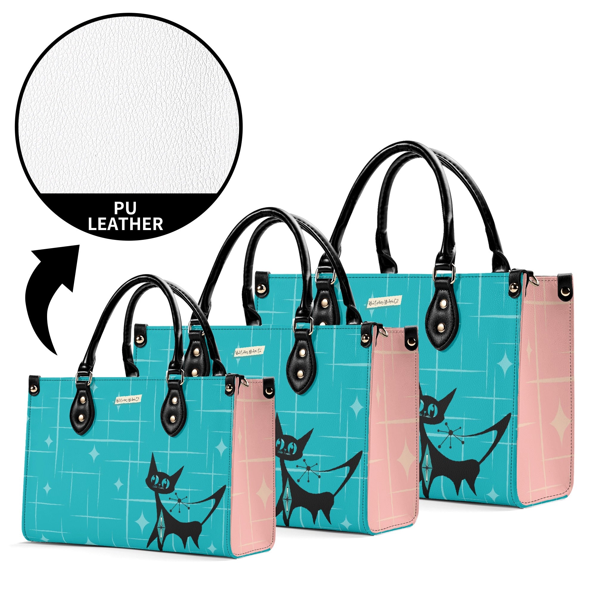 Mid Century Modern Gal Signature Handbag, Atomic Cat, Atomic Kitschy Handbag, Shoulder Bag Teal, Pink - Mid Century Modern Gal