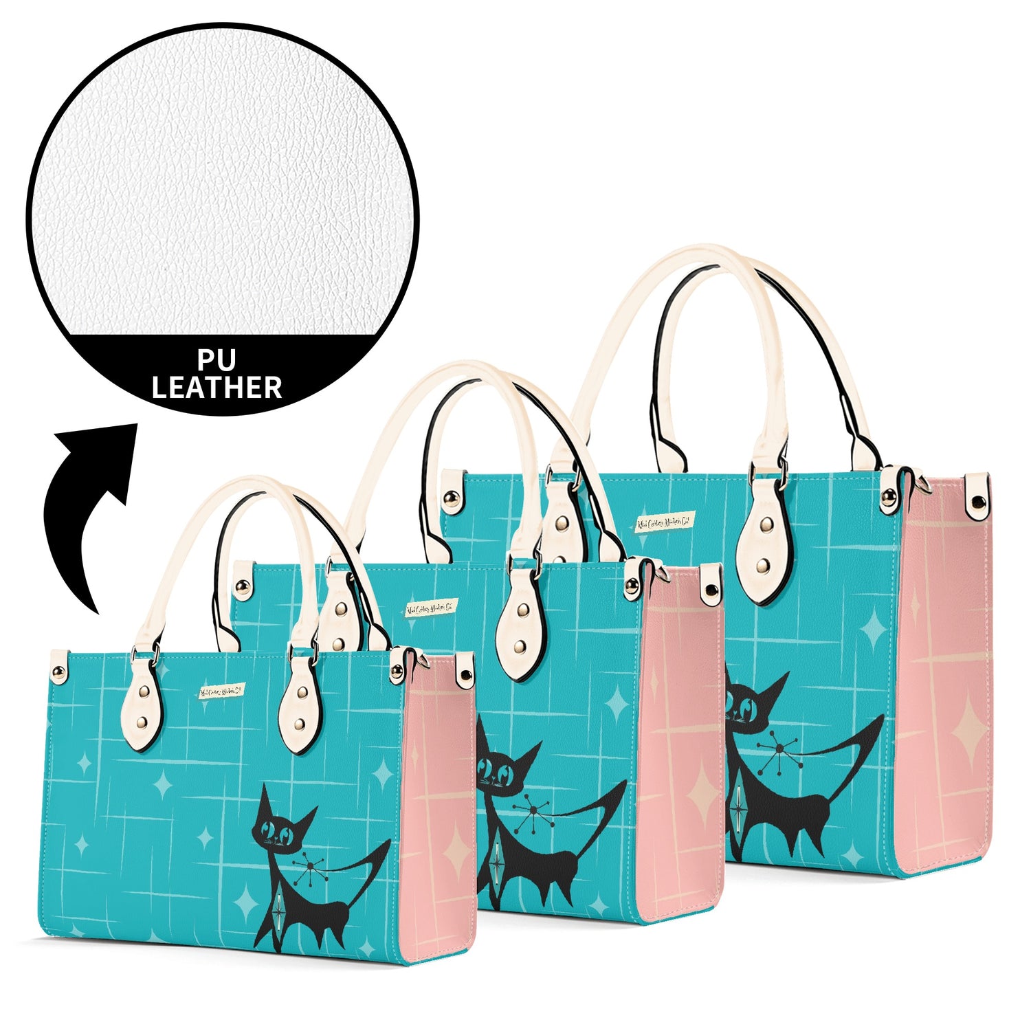 Mid Century Modern Gal Signature Handbag, Atomic Cat, Atomic Kitschy Handbag, Shoulder Bag Teal, Pink - Mid Century Modern Gal