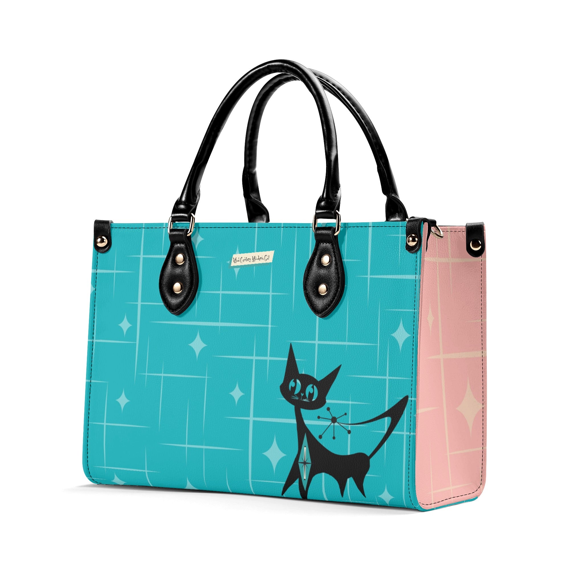 Mid Century Modern Gal Signature Handbag, Atomic Cat, Atomic Kitschy Handbag, Shoulder Bag Teal, Pink - Mid Century Modern Gal