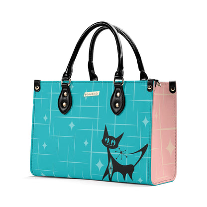 Mid Century Modern Gal Signature Handbag, Atomic Cat, Atomic Kitschy Handbag, Shoulder Bag Teal, Pink - Mid Century Modern Gal