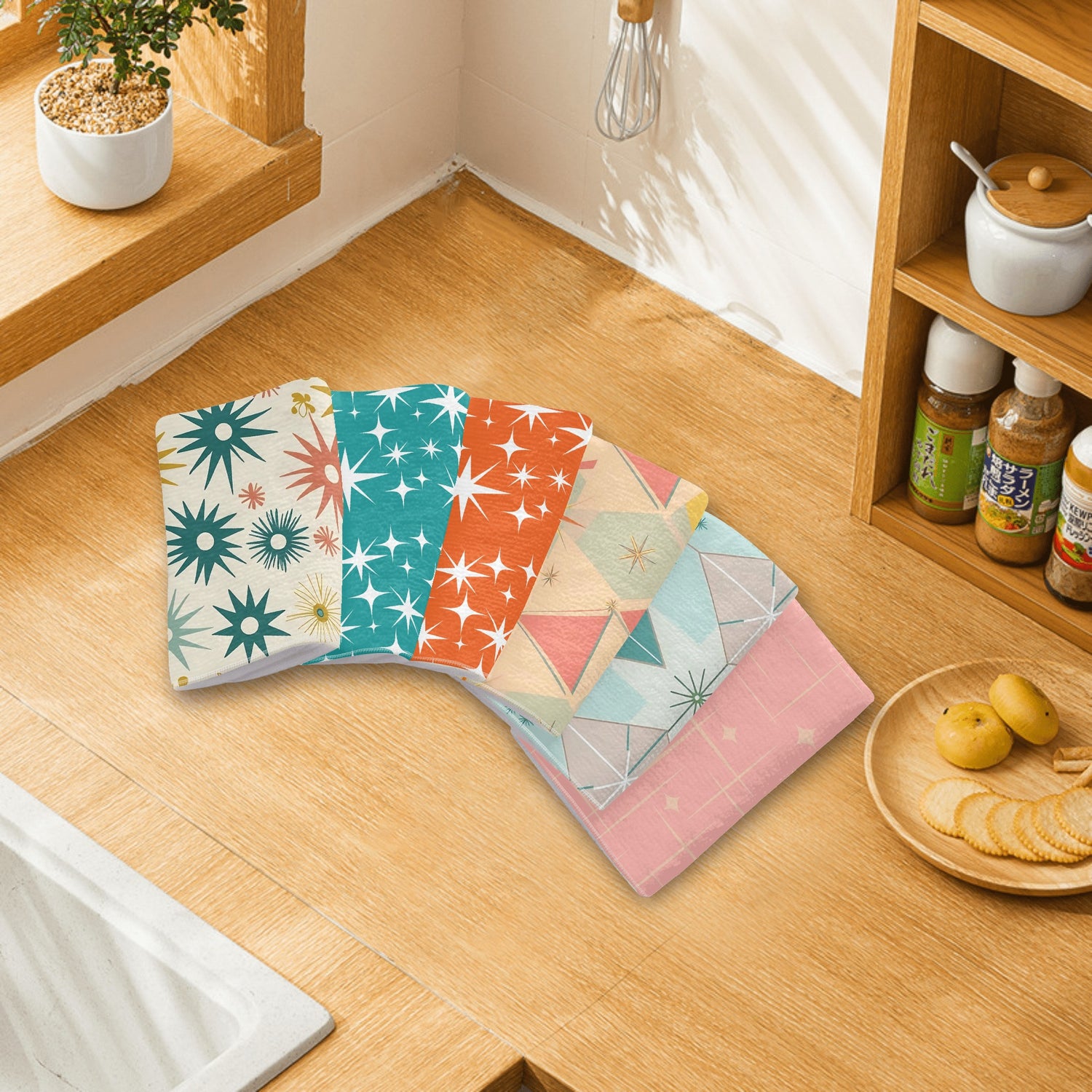 Atomic Starbursts, Mid Century Modern Designed Kitchen Bath Hand Towels - Mid Century Modern Gal