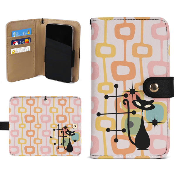 Atomic Cat Mid Mod Pink Orange Yellow Phone Flip Case Wristlet