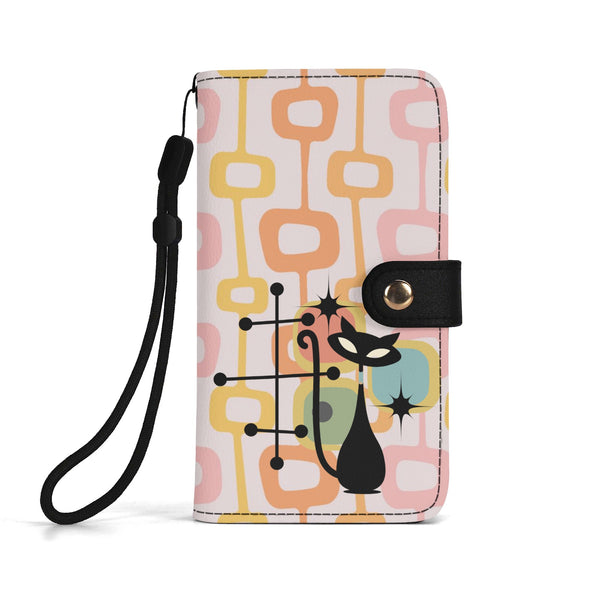 Atomic Cat Mid Mod Pink Orange Yellow Phone Flip Case Wristlet