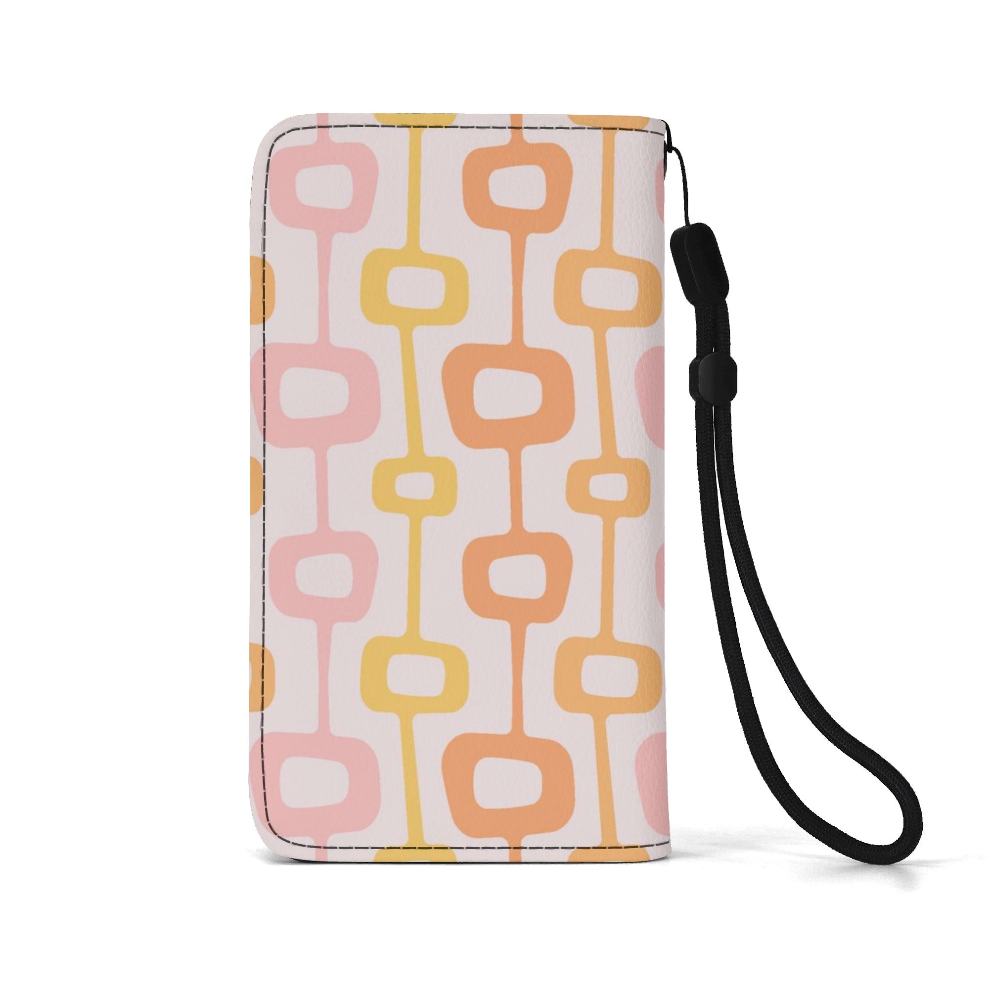 Atomic Cat Mid Mod Pink Orange Yellow Phone Flip Case Wristlet - Mid Century Modern Gal