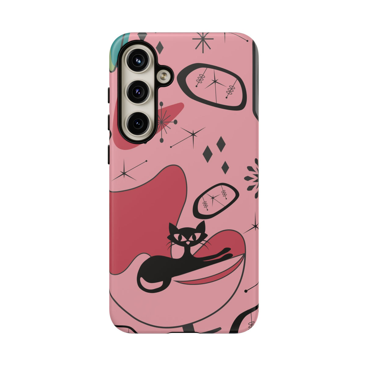 Atomic Cat, Pink Mid Century Modern, Egg Chair, Space Cat Tough Phone Case