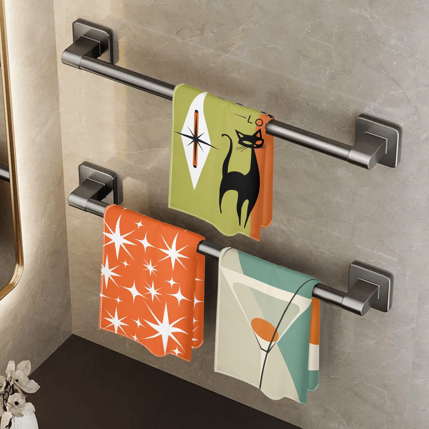 Mid Century Modern Barware Kitschy Mod Hand Towels For Home Bar - Mid Century Modern Gal