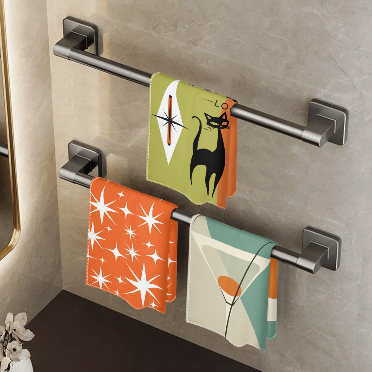 Mid Century Modern Barware Kitschy Mod Hand Towels For Home Bar - Mid Century Modern Gal