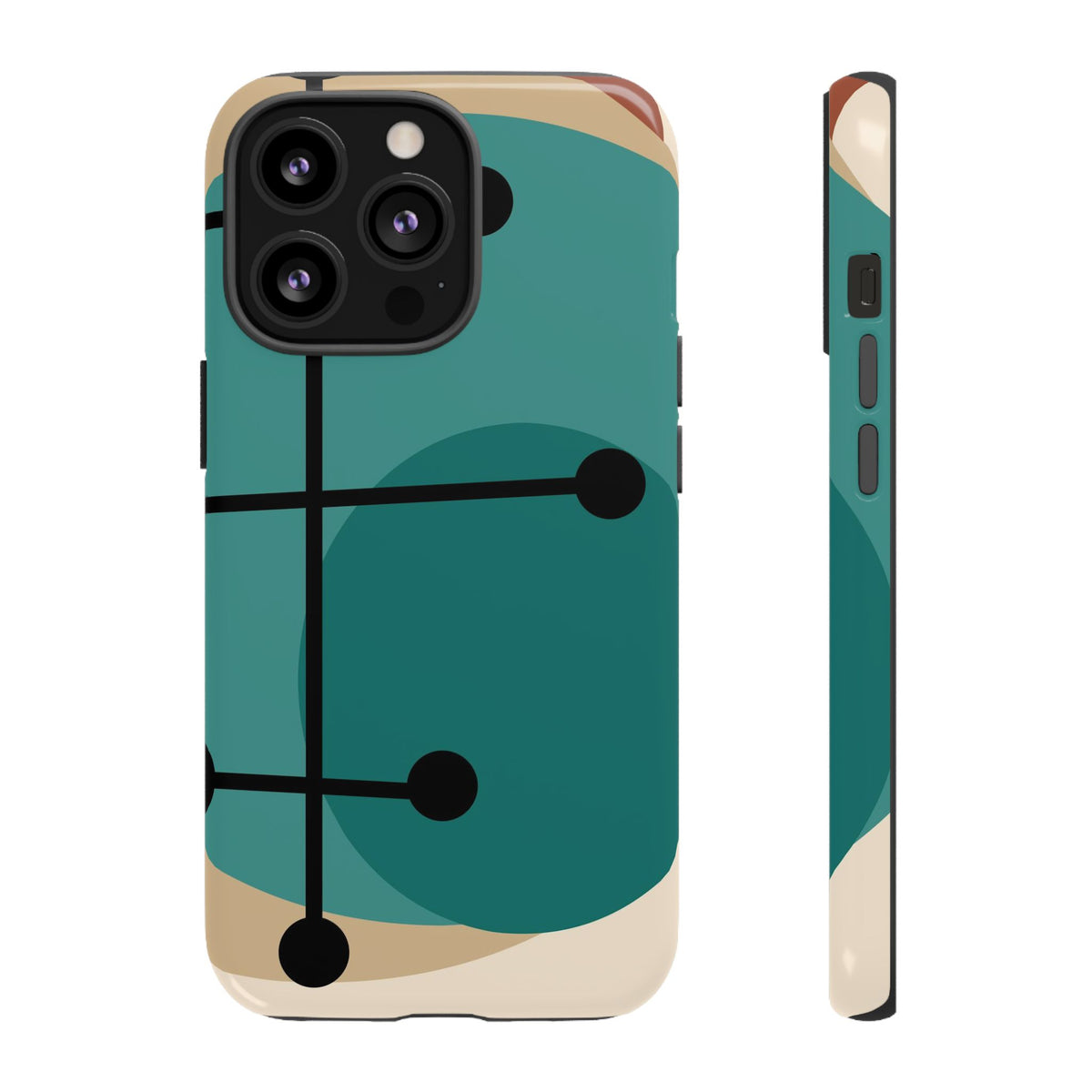 Mid Century Mod, Geometric, Retro Beige Teal Blue, Smart Phones Tough Phone Cases