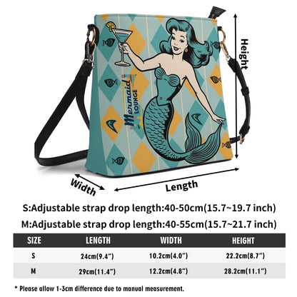 Retro Mermaid Cocktail Lounge Shoulder Bag, Atomic 50s Fashion Bag,  Teal Reversible Design By MCM Gal, Mid Century Mod Kitschy Trendy Purse - Mid Century Modern Gal