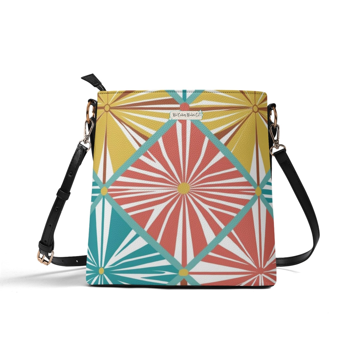 Atomic Cat Bucket Shoulder Bag, Atomic 50s Fashion Bag, Mid Mod Design By MCM Gal, Mid Century Mod Kitschy Trendy Purse - Mid Century Modern Gal