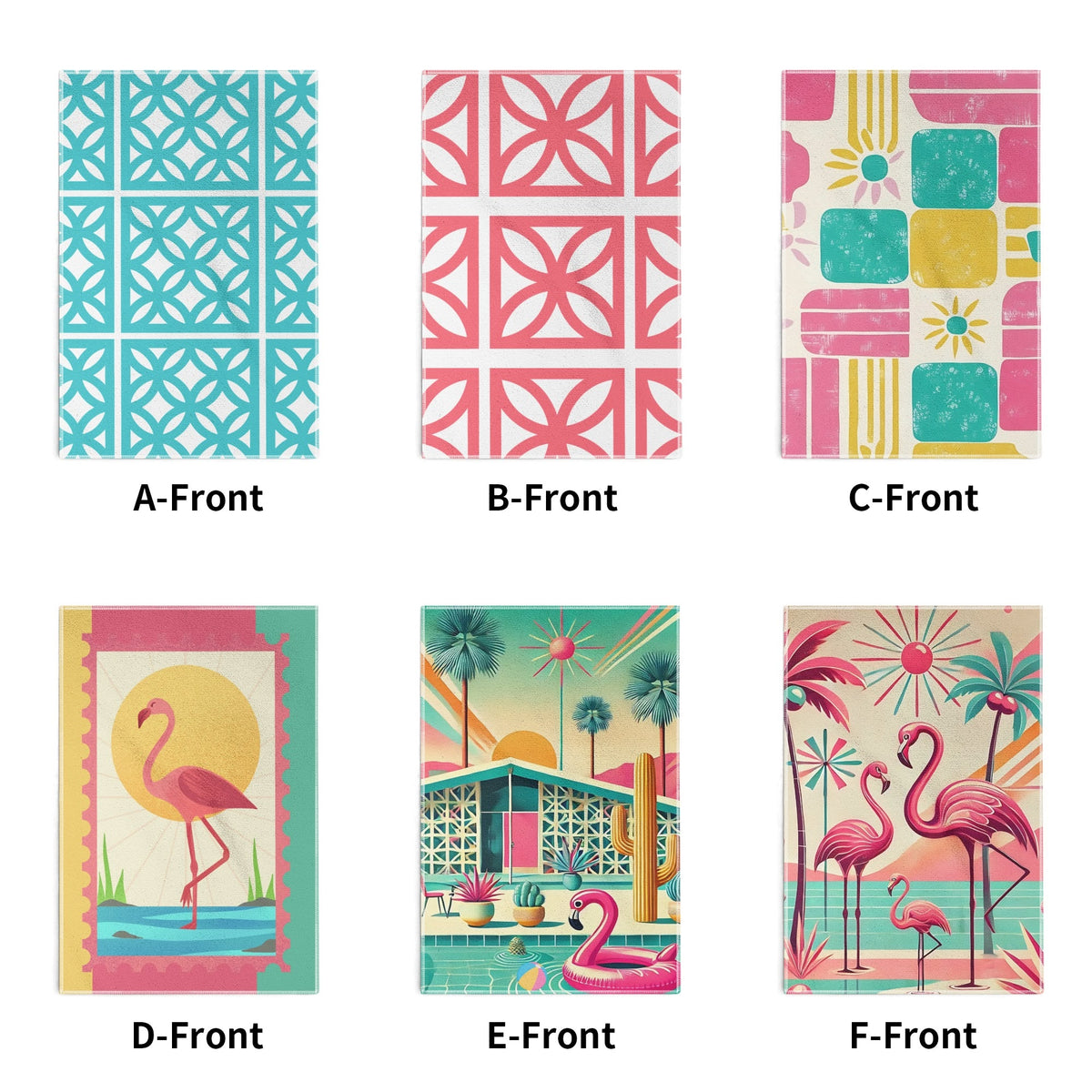 Flamingo And Breeze Block Kitschy Mid Century Modern Designed Kitchen Bath Hand Towels - Mid Century Modern Gal