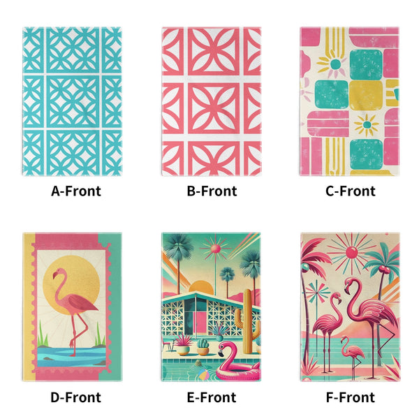 Flamingo And Breeze Block Kitschy Mid Century Modern Designed Kitchen Bath Hand Towels