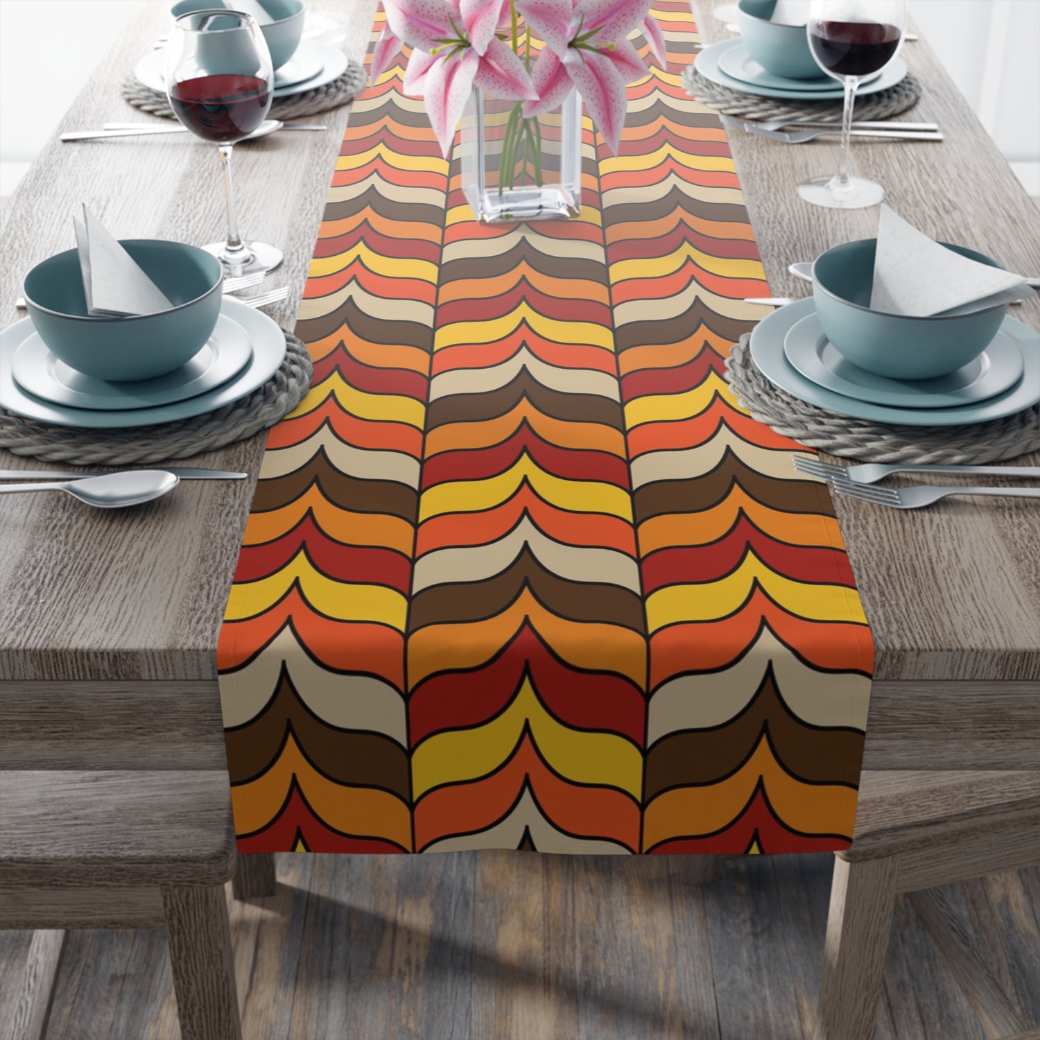 Retro Scandinavian Designed Mid Mod Colorful Geometric Table Runner - Mid Century Modern Gal