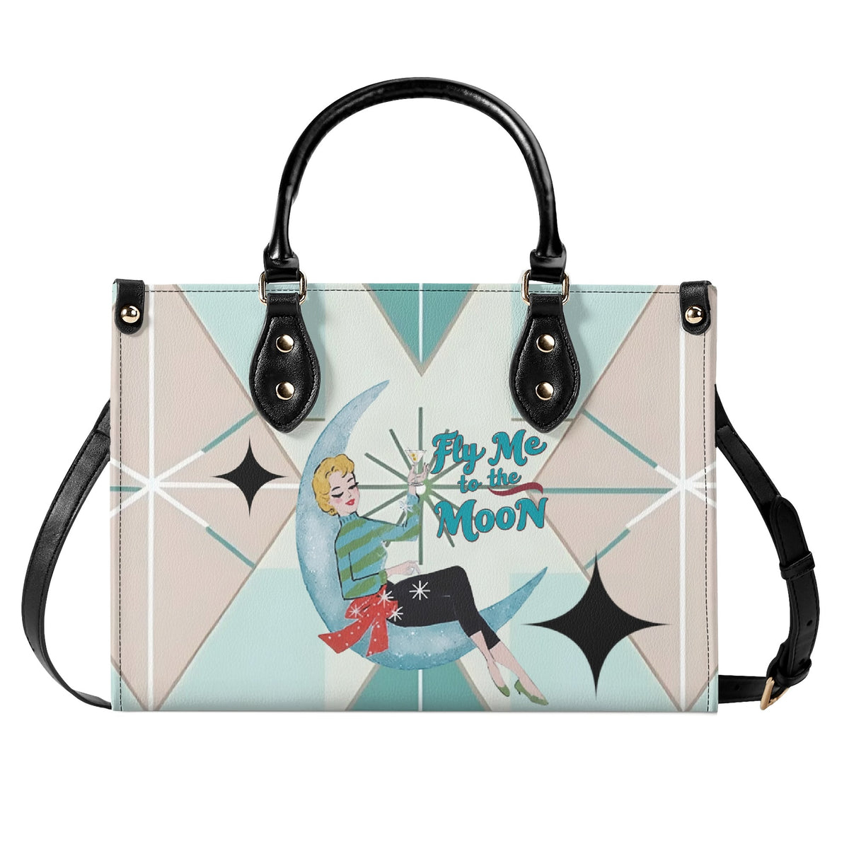 Fly Me To The Moon, Kitschy Mod Martini Gal, Mid Century Modern Gal Signature Handbag, Shoulder Bag - Mid Century Modern Gal